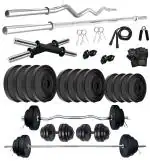 FITMAX PVC 40KG combo 42 WB Home Gym Set with One 3 Ft Curl + One 4 Ft Plain and One Pair Dumbbell Rods with Gym Accessories