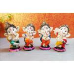 Craftomanic Standing Musical Ganesha Playing Instruments Showpiece/Dancing Ganpati Idol Figurine Religious Statue For Home Decor (Set Of 4,15 Cm)