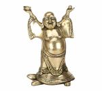Kartique Home Decor Brass Laughing Buddha Statue on Tortoise 8.8 Inch