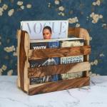 Tejas Craft Woodee Handpainted Durable Brown Wooden Magazine Cum Newspaper Stand - 30 x 25 x 12. 5 cm