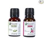 FUSCENT Premium Essential Oil Combo Pack of 5 Tea Tree And Rose Oil for healthy Hair And Skin | Home fragrance & Soap Making, relaxation | Certified Organic 100% Pure Fresh And Undiluted | Natural Essential oil Combo Pure And Natural Undilute