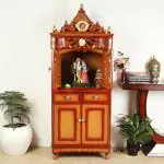 DZYN Furnitures Kutustha Floor Rested Pooja Mandir with Door (Teak Gold)