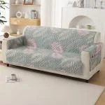 HOKIPO Polyester 3 Seater Quilted Sofa Cover with Pockets, Tropical Leaves Pastel Green (IN-742-D1)