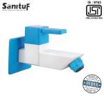 SanituF Bib Cock PTMT Tap Regal Square Series with Wall Flange (Blue-Ivory) | (Pack of 1)