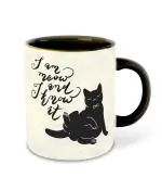 Whats Your Kick Cat Theme I am Meow Design Printed Black Ceramic Coffee Mug 325 ML