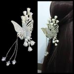 R4A CREATIONS Korean style stone studded Butterfly Hair Claw Clip Metal Clutcher Claw Clamps Wedding Hair Accessories For Women & Girls (Korean Stone Butterfly Hair Claw Clip Pack of 2