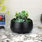 Sambhuya Handi Metal Flower Pot Planter for Home & Office Decoration | Pot Size - 14 cm X 07 cm | Black