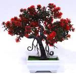Dekorly Plastic Red Artificial Bonsai Potted House Plants