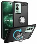 Unistuff Back Case Cover for Lava Storm 5G with Magnetic Kickstand | Premium Matte Finish | Camera Bump Protection | Rubberized Ring Cover - Night Black, 78554