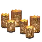 HOMSSY Handcrafted Metal Border Votive Goden Tea Light Candle Holder Pack of 3+3, Gift for Every Occation, 1 Wax Tea Light Candle Free (Pack of 6)