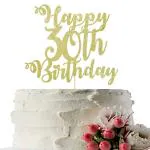 Festiko Happy 30th Birthday Cake Topper 30 Happy Birthday, 30th Anniversary Party Decoration, Golden Glitter Happy 30th Birthday Cake Decoration, Hello 30, Forever 30 Party Decoration