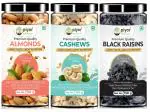 PIYOR Natural Dry Fruits Combo 450g Almonds, Cashews, Black Raisins Mix dryfruits( Kaju Badam Kali Kismis)