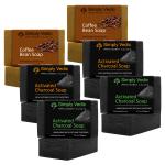 Simply Vedic 6-Pack Herbal Soap Bars Coffee (2Pc) , Charcoal Eucalptyus(2Pc) , CharcoalMint (2Pc)