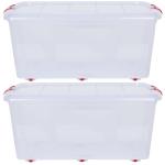 Aristo Multipurpose Plastic Rectangular Storage Container Box with Lid, Lock, Wheel and Handle / Stackble 70000ml Toy Box (Transparent / Pack of 2)