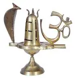 Jag Mohan Yogesh Brass Shivling With Om, Trishul & Sheshnag (Snake) God Idol