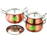 JVL Silver Stainless Steel Cookware And Serveware Essential Utensil Pot Handi Set With Lid 750ml, 1100ml, 1700ml (Pack of 3)