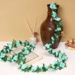 DULI Artificial Blue Rose Creeper Hanging Garland with Leaves for Home Decoration 8 Feet (Pack of 2)