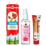 Meena Elements Khaki Powder, 300 Gm, Rose Water 100 Ml, Instant Glow Cream, 25 Gm (Pack Of 3)
