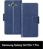 Sbms Samsung Galaxy On7 Pro Blue Artificial Leather Shock Proof Flip Cover