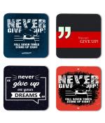 Whats Your Kick Positive Thinking Never Give Up Fall Seven Times Stand Up Eight Quotes Printed Set of 4 Coaster With Metal Stand