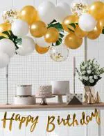 SPECIALYOU.IN Happy birthday decoration items kit for girls / women Artificial leaves Gold confetti metallic balloons for decoration birthday banner artificial leaves for decoration 32 items
