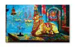 Tamatina Multicolor Modern Art Lord Shiva Nandi Ji Abstract Unframed Art Canvas Painting - 13X9 Inch