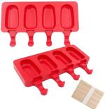 Tijara Popsicle Molds Silicone Ice Pop Molds BPA Free - 4 Cavities Ice Pop Maker Cakesicle Mold with 50 Wooden Sticks for DIY Ice Cream, Oval (4 Cavity Pack of 2)
