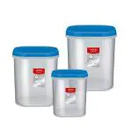 Milton Quadra Blue Plastic Storage Containers (2 L,3 L and 4 L) pack of 3, Air Tight | Stackable | Multipurpose | Kitchen Organizer | BPA Free | Easy to Clean | Dishwasher Safe