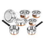 Omega Stainless Steel Copper Bottom Cookware Set - 7Pcs (Tope-3Pcs, Saucepan-2Pcs, Kadai-2Pcs)