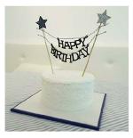 Festiko Happy Birthday Glitter Pentacle Cake Toppe, Cake Bunting Topper, Happy Birthday Cake Topper Bunting Banner Party Favors Decorations Supplies (Black)