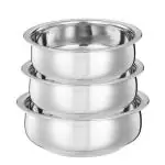 See Inside Stainless Steel Non-Stick Solid Handi Serving Cooking Bowl - Set of 3