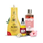 Nat Habit Body & Hair Care Combo for Maintaining Healthy Skin & Hair -Hibiscus Amla Summer Hair Oil 100ml for Accelerated Hair Growth, Saffron Tuberose Mukhalaya, Delicate Rose Daily Ubtan for Prime Radiance & Daily Care