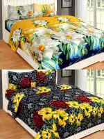 VORDVIGO 3D Polycotton Double Bedsheets Combo Pack of 2 Double Bed Sheet with 4 Pillow Covers, Size- 88*88 inches (Multicolor)