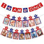 Zyozique 1st Birthday Baby Photo Banner, Red White and Blue Monthly Birthday Banner From Newborn to 12 Months with ONE Letter Banner for Girl Boy (Pack of 2)