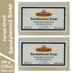 Herbal Khadi NATURAL SANDALWOOD SOAP Skin Whitening Chandan Aroma Therapy ll Glowing Skin ll All Skin Types Men & Women (Pack of 2) (250 g)