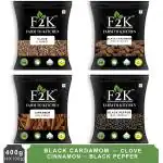 F2K Whole Spices 400g combo | Black cardamom, Clove, cinnamon, Black Pepper (4 x 100g each)