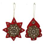Treasure Hunt Red, Golden Medium Beaded Star, Leaves Shaped Handcrafted Christmas Ornaments for Tree Decoration, 10 x 10 x 10 cm (pack of 2)