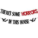 Festiko Theres Some Horrors In This House Banner Halloween Bat Horrible Theme For Kids Boy Girl Party Decoration Glitter Black And Red