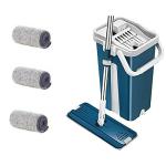 JAAMSO ROYALS Blue Flat Spin Small Mop Bucket Set with 3 Mop Cloth(33cmX 12cm)