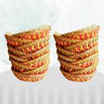 SCISSORS CRAFT Handmade Colorful Net Covering Round Shape Bamboo Basket (Yellow, Small Size) -20 Pieces, natural(BAMBOO-BASKET-17x17x5-20pc)