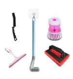QinPin 5-in-1 Bathroom Cleaning Set - Includes Silicone Toilet Brush, Tile Scrubber, Soap Dispensing Sink Brush, Gap Cleaner, and Streak Free Wiper for Sparkling Bathroom Tiles, Sink and Toilet