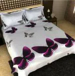 N G Products 3D Polycotton Double bed bedsheet with two Pillow cover_Size-88*88 inch ( White Butterfly Design)