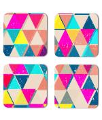 Whats Your Kick Pattern Design Colorful Trangle Unique Beautiful Pattern Design Printed Set of 4 Coaster With Metal Stand