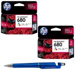 HP 680 Tri-color Original Ink Advantage Cartridges (Pack of 2) With ITGLOBAL 3in1 Multi-Function Pen