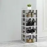 Inditradition 5 Tier Collapsible & Portable Shoe Rack, Elegant European Design, Plastic, 26x10x12 Inches (Grey/White)