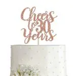 Festiko 30 Rose Gold Glitter Cheers To 30 Years Cake Topper, Happy 30th Birthday Party Toppers Decorations, Supplies