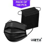 Virth Disposable Black Surgical Mask With Nose Pin (100 pcs)
