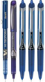 Pilot Hi-Tecpoint V7, V7 Grip and V7 RT Fine Point Liquid Ink Pen | Tip Size - 0.7 MM | Unique Dimple Tip Technology | Ink Colour - Blue - 1 V7, 1 V7 Grip and 3 RT | Pack of 5