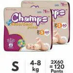 Champs Baby Diaper High Absorbent Pants- Small Size (60 Pcs) (Pack of 2)