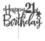 Festiko Glitter Black Happy 21st Birthday Cake Topper For Birthday, Anniversary